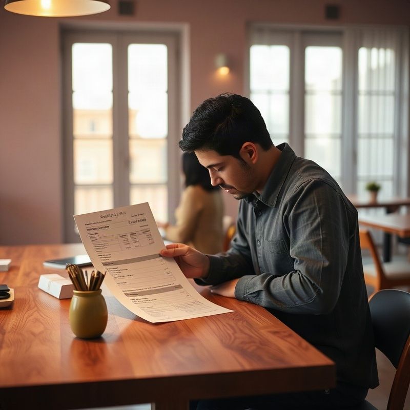 Trabajador revisando un recibo de salario impreso en una mesa