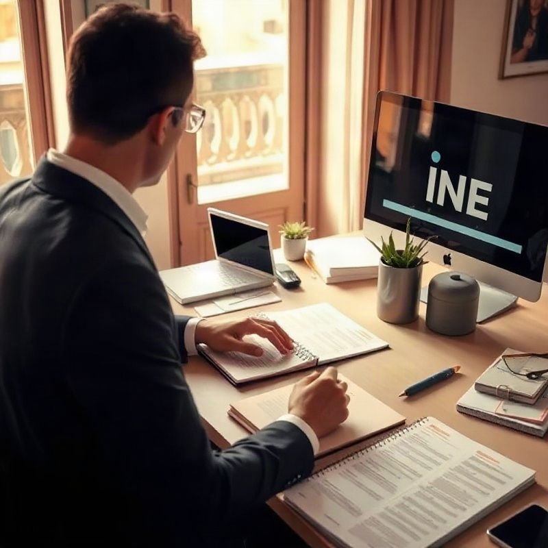 Periodista revisando informes estadísticos impresos